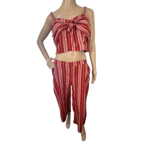 Arizona Jean Company Red Striped Stretchy Two Piece Set With Crop Top - Picture 1 of 6